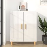Ein weißer Schrank mit Holzakzenten.