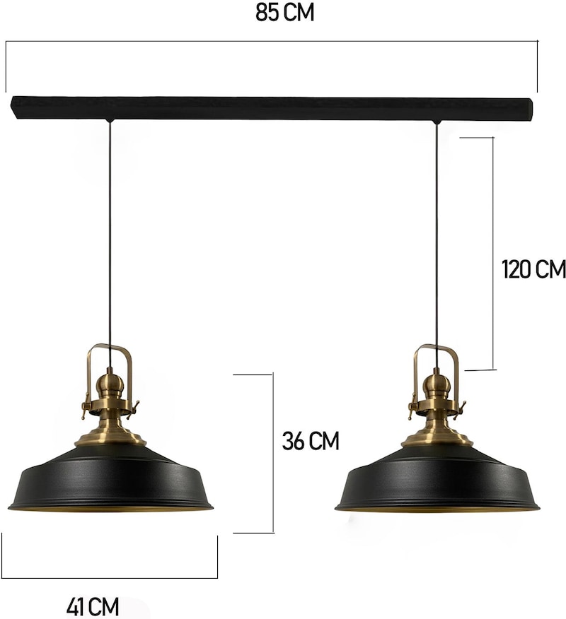 Zwei schwarze Lampenschirme mit Messingdetails.
