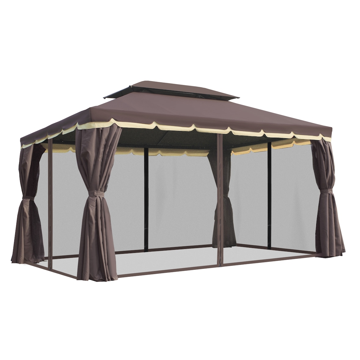 Cenador de jardín 4x3 m gazebo de aluminio con techo de ventilación 4 cortinas 4 mosquiteras y 8 orificios de drenaje para fiestas eventos exterior