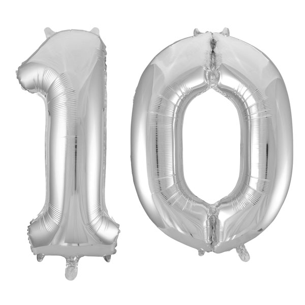 Playflip XL Folienballon silber Zahl 10