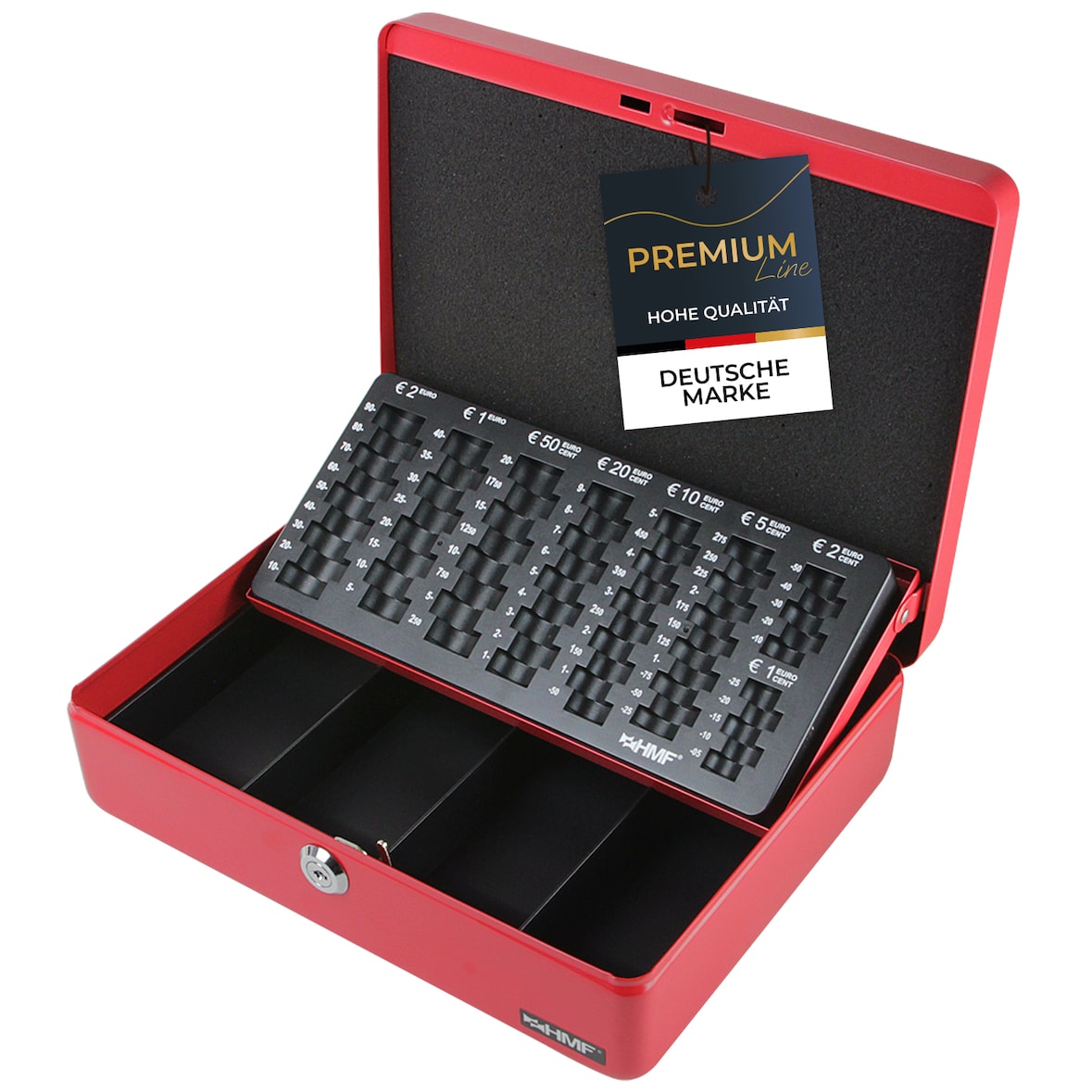 HMF 10015-03 Geldkassette mit Münzzählbrett, 30 x 24 x 9 cm, Rot
