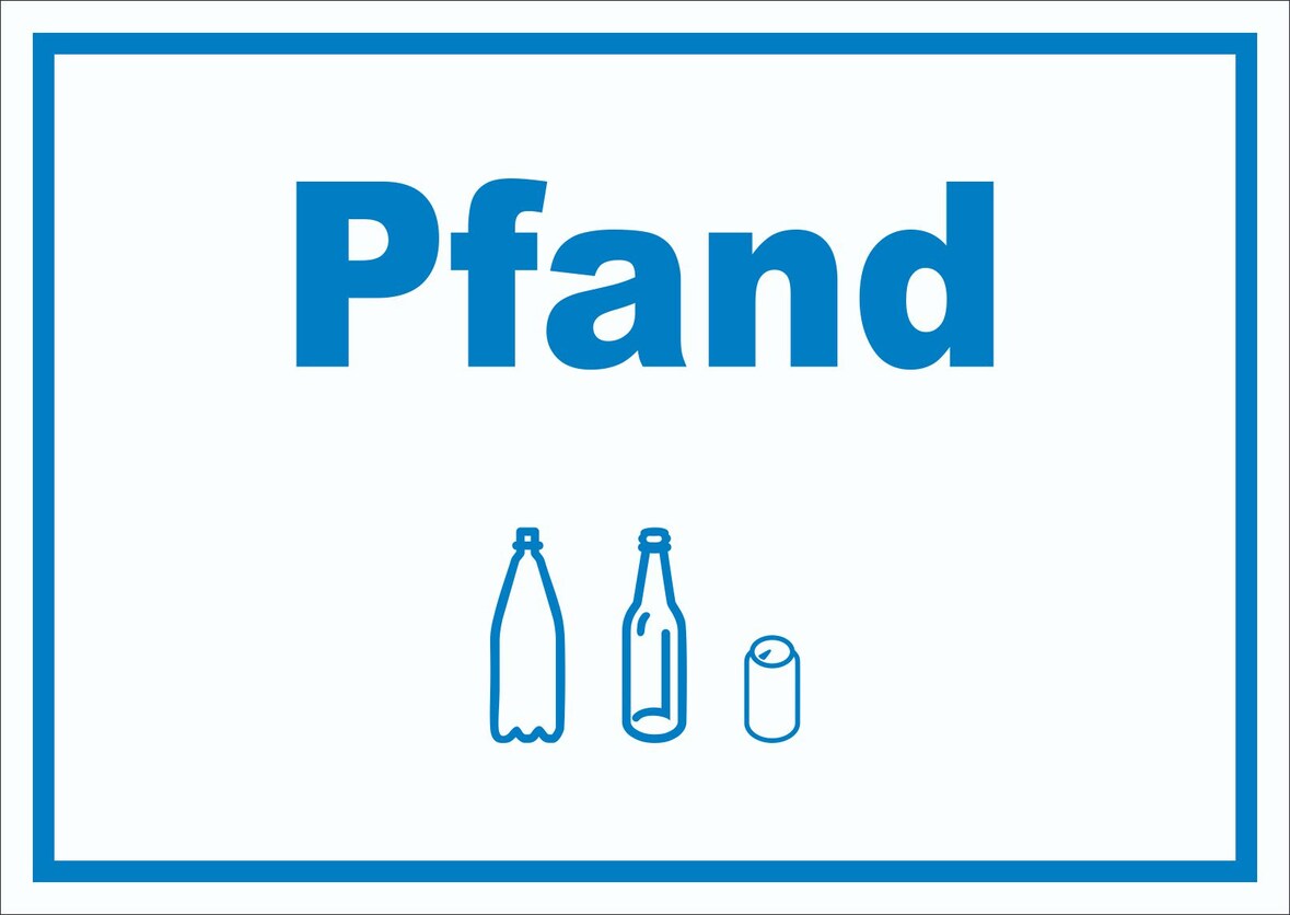 Pfand Mülltrennung Schild Text Symbol Flasche Dose Mehrweg Geld waagerecht A1 (594x841mm)
