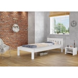 thumbnail of Modernes Einzelbett Massivholzbett Kiefer weiß 90x200 Futonbett Bettrahmen Rollrost 60.38-09 W