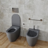 thumbnail of Coppia Sanitari Filomuro Filo Muro Filo Parete Vaso WC E Bidet Design Moderno In Ceramica Con Copriwater Chiusura Soft Close Rallentata Grigio Opaco