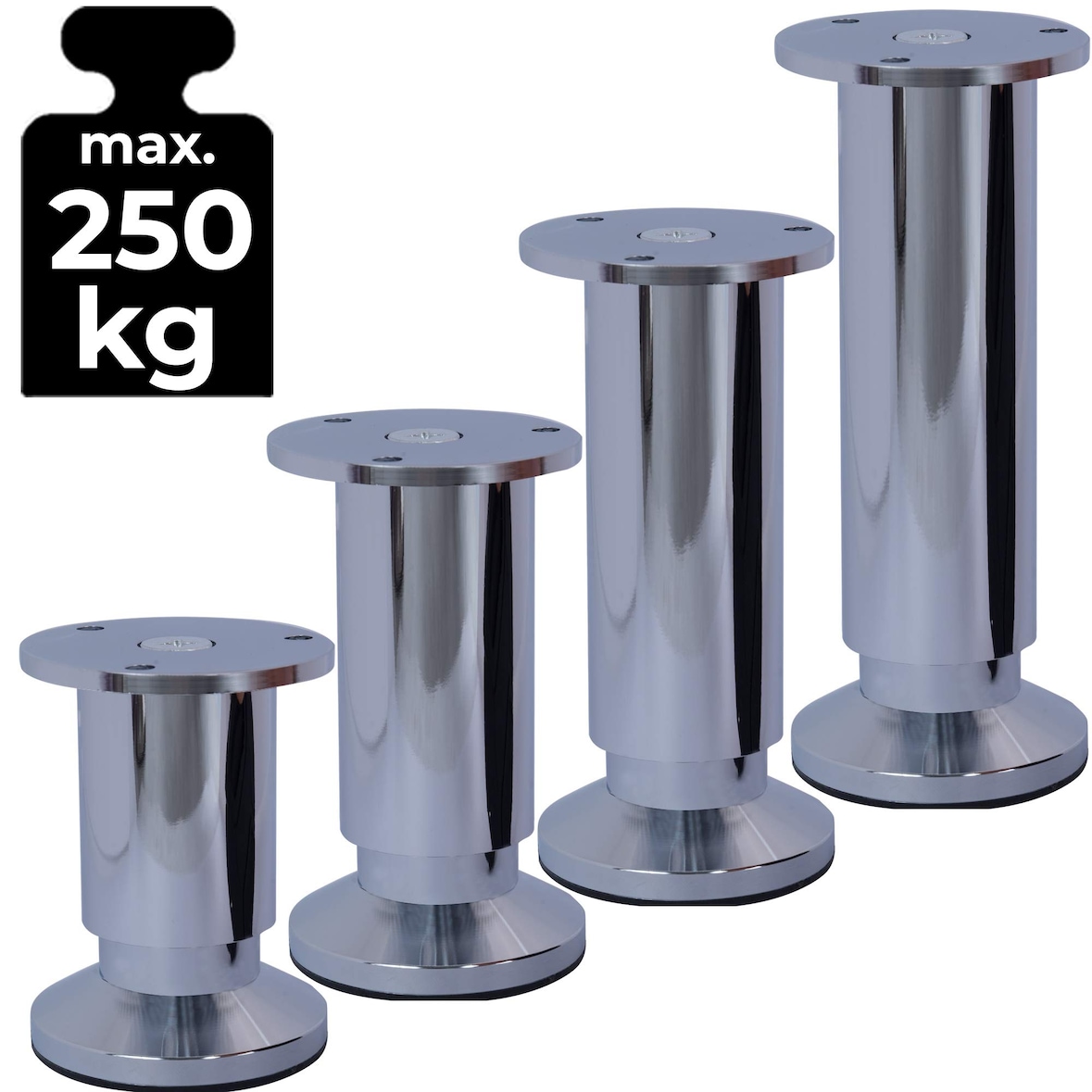 8 Möbelfüße Sofafuß Möbelbeine CHROM GLANZ Höhe 30 cm 38 mm stabile Ausführung Sofa Bett Schrank