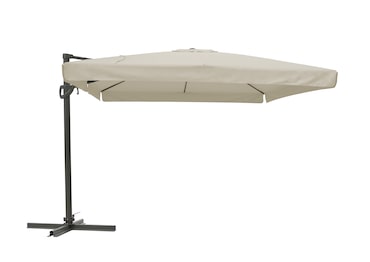 METRO PROFESSIONAL Sombrilla colgante cuadrada, con volante, aluminio/acero, 3 x 3 m, con manivela y función de inclinación, humus/gris