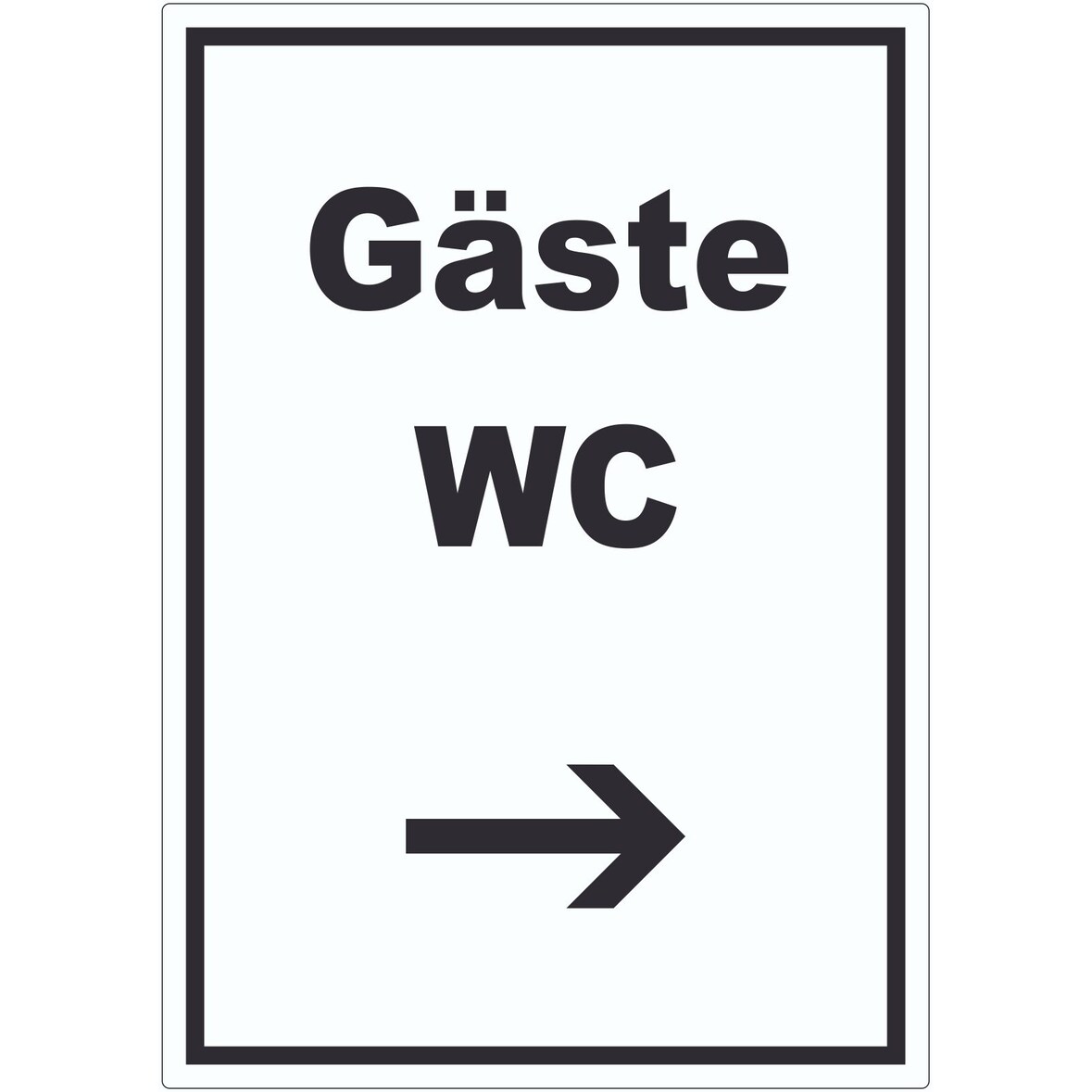 Gäste WC Aufkleber mit Text und Richtungspfeil rechts Toilette hochkant A8 (52x74mm)