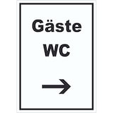 thumbnail of Gäste WC Aufkleber mit Text und Richtungspfeil rechts Toilette hochkant A8 (52x74mm)
