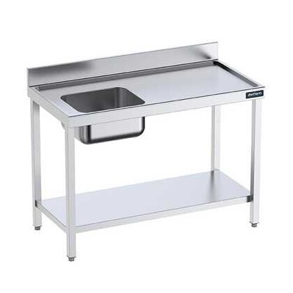 Mesa Mural Acero Inox Perfil Salva aguas, Cubeta Izq y Estante 700 Distform