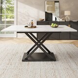 thumbnail of Ausziehbarer Esstisch 160x80x75  Weiß+Schwarz mit marmorierter MDF Platte Teleskopauszug Kreuzgestell aus Metall platzsparend und modern