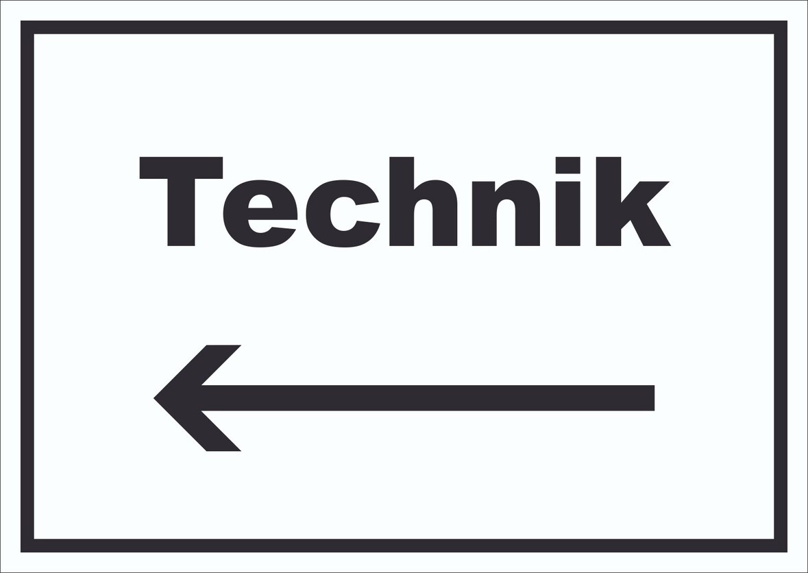 Technik Schild mit Text und Richtungspfeil links Hauswirtschaftsraum waagerecht A3 (297x420mm)