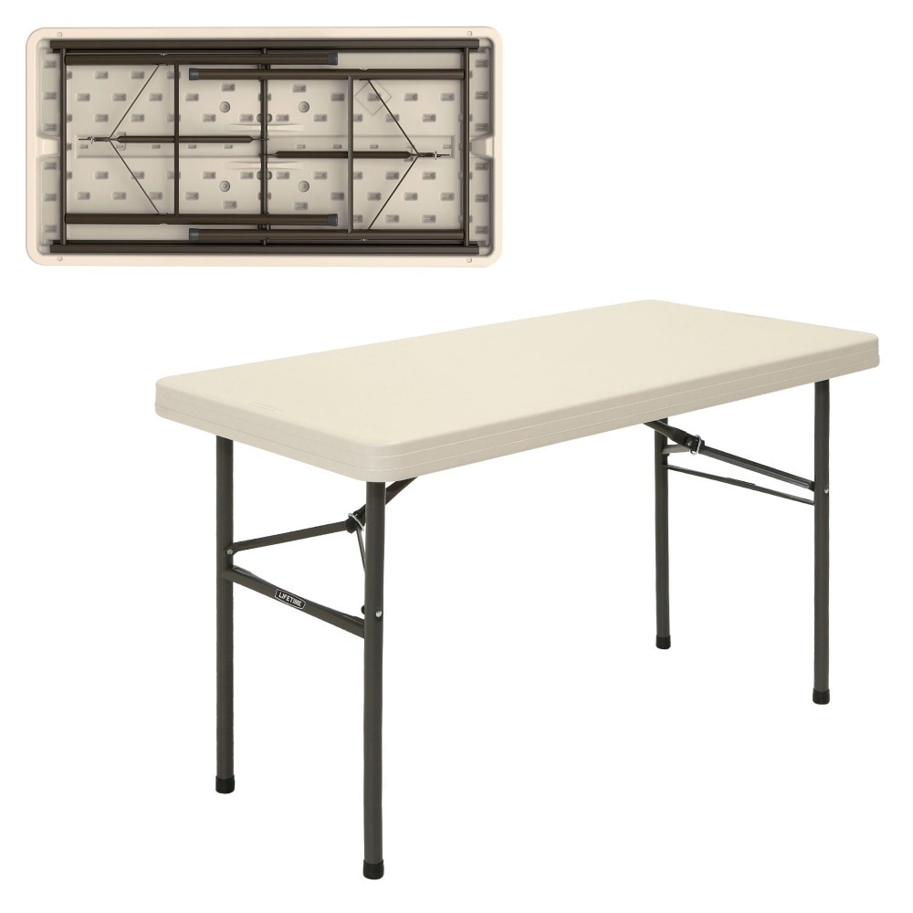 Mesa patas plegables rectangular crema Lifetime 122x61x74 cm