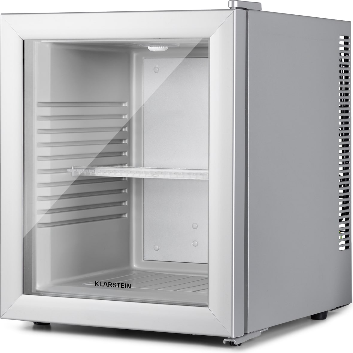 Brooklyn 30 Mini-Kühlschrank Glastür LED Ablage Silber