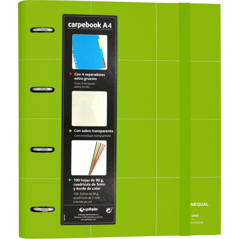 Pasta con aneis CarpeBook A4 Forrado Unequal Grid verde
