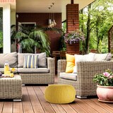 thumbnail of PREMIUM Sitzhocker Pouf  ø 45cm  Strickpouf Indoor u. Outdoor - pflegeleicht & nachhaltig : gelb - freesia