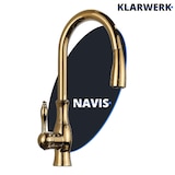 thumbnail of NAVIS | Elegante grifo de cocina extraíble en acero inoxidable dorado, arco alto, mezclador de lujo, alta presión, 360°, 2 conexiones