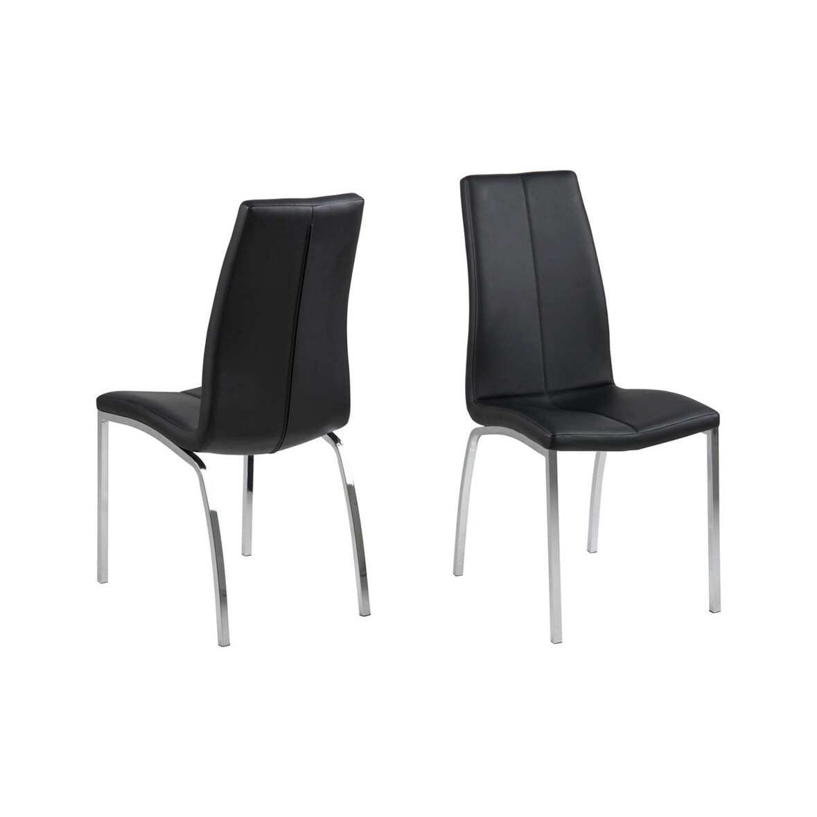 Amin Esszimmerstuhl in schwarzen Kunstleder und Chrom Gestell. 4er Set