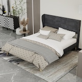 thumbnail of Polsterbett 160x200 mit grauem Kopfteil, stabiles Bettgestell ohne Boxspring, niedriges Profil, modernes Design, stilvolles Schlafzimmermöbel Grau