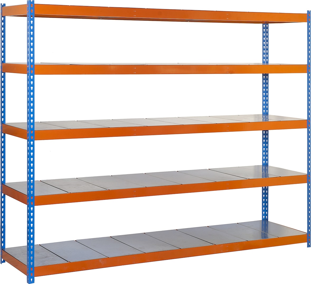 SimonRack Estantería Industrial, 2000x1800x600 mm, 400 kg de Punto Flexión, 5 Estantes Metálicos, Estantería Garaje, Azul/Naranja/Galva - Ecoforte