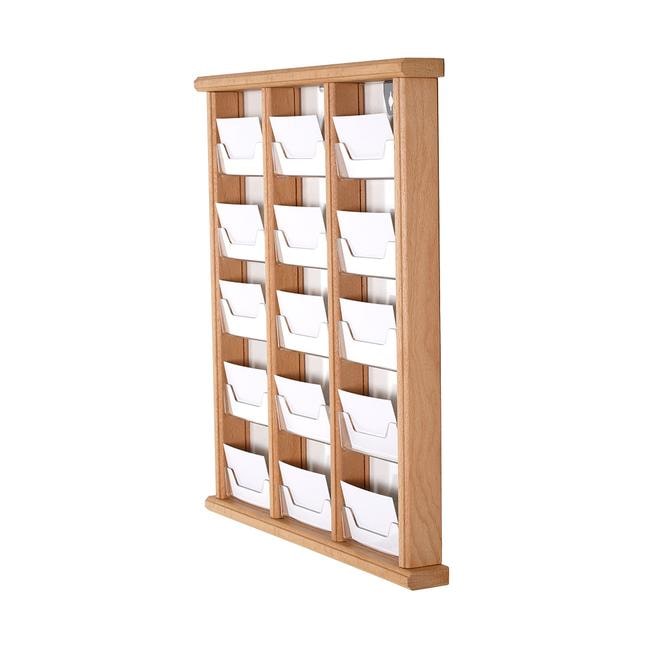 Porte-cartes de visite en bois – 43 cm – 15 cases – bois/plastique – naturel – VKF Renzel