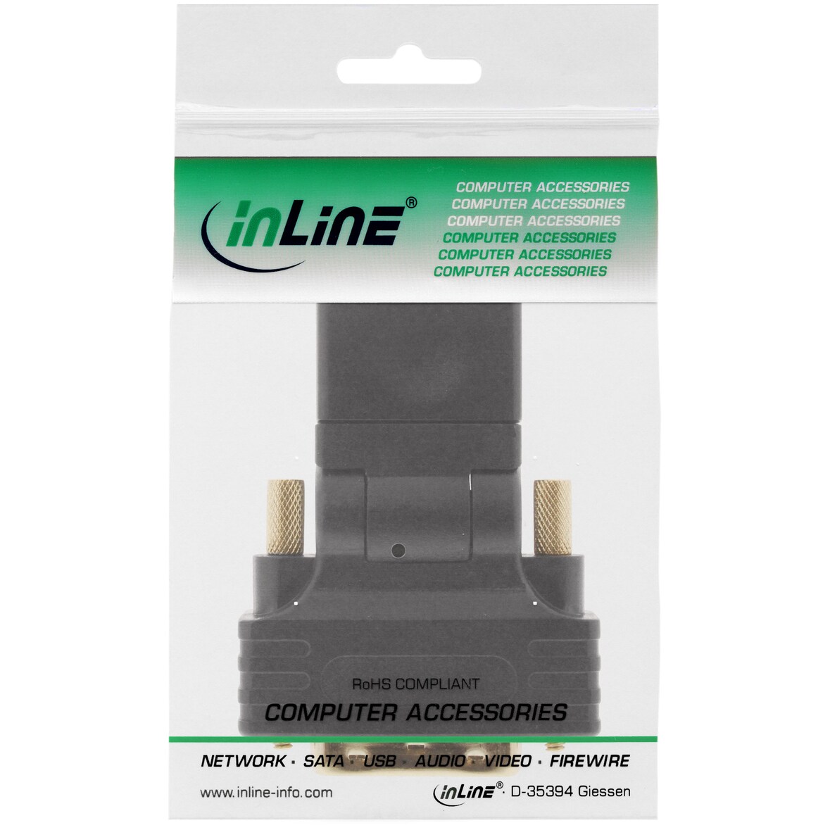 InLine® 17660W HDMI-DVI Adapter, HDMI Buchse auf DVI Stecker, flexibler Winkel, e Kontakte, 4K2K kompatibel