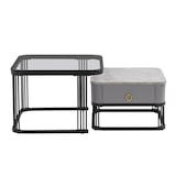 thumbnail of Merax Couchtisch Set Marmoroptik mit Schublade, Beistelltisch hochglanz, Satztisch mit Glasplatte,Wohnzimmertisch, Schwarz | Grau