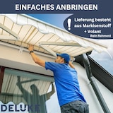 thumbnail of DELUKE® Markisenbespannung Markisenstoff Wasserabweisend Reißfest Gelb-Weiß, für 300x250cm Rahmen Markise mit Volant Markisen Ersatzstoff Markisentuch