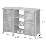 thumbnail of Mueble baño HWC-B18, estantería cajonera mueble baño estantería baño, 2 puertas bambú 87x99x33cm