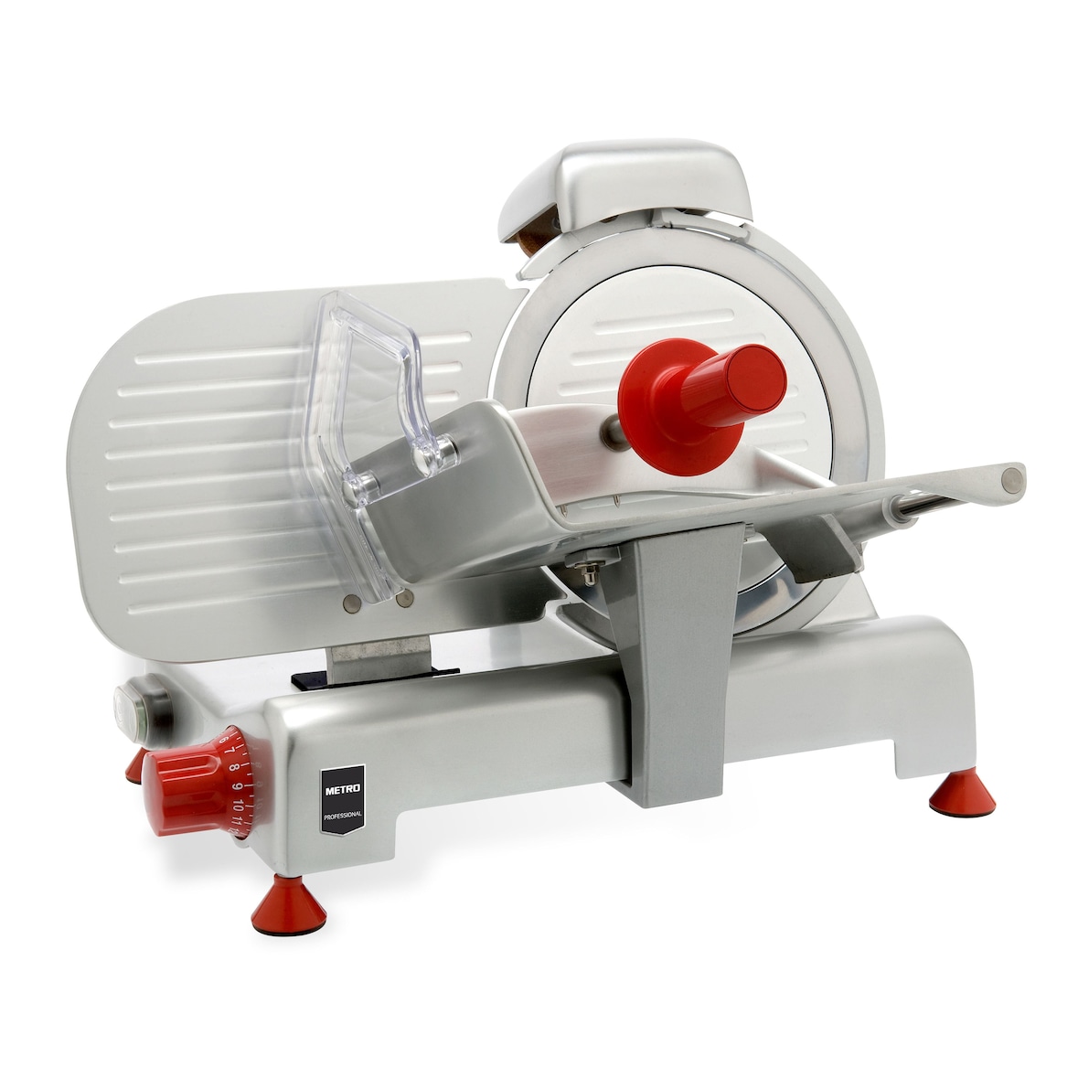 METRO Professional Trancheur à jambon GFS1022, Aluminium / Acier inoxydable, 18 x 14 cm, 140 W, Couteau Ø 22 cm, Epaisseur de coupe : 1-15mm, argenté