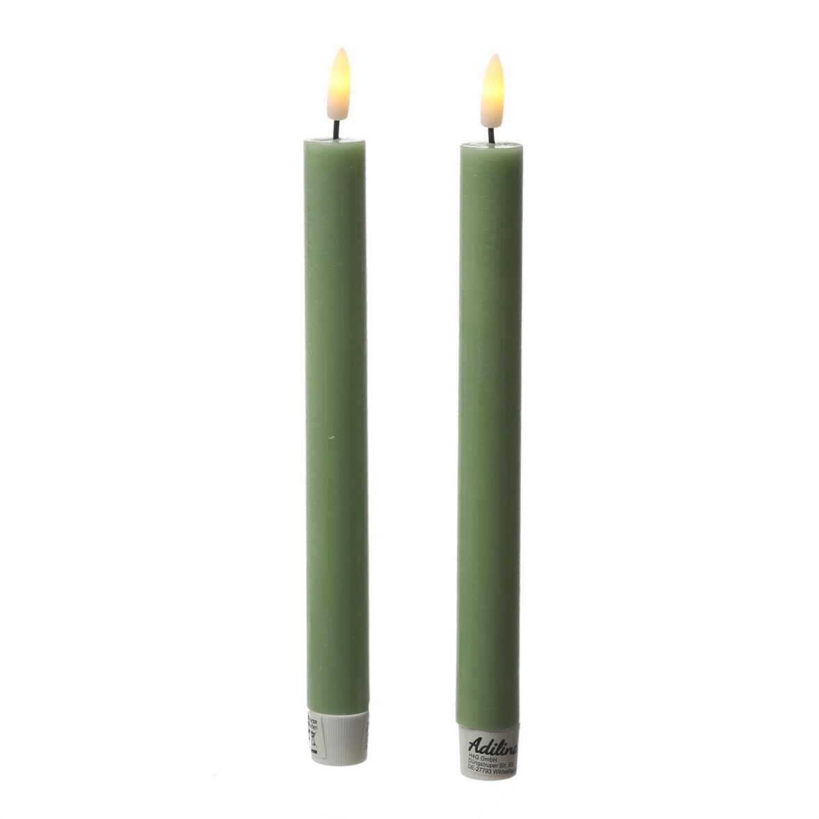 LED Stabkerzen Tafelkerzen Dinner Spitzkerzen rustikal 24cm grün 2er Set