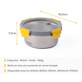 thumbnail of PIKA - Boite alimentaire 650ml en inox et couvercle en verre trempé – Hermétique et légère – Compatible micro-ondes, four, congélateur – MetalShock