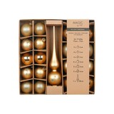 thumbnail of 19 Weihnachtskugeln Glas 5-6cm mit Spitze Set Glitzer Motiv Christbaumkugeln Weihnachtsbaumkugeln Christbaumspitze Christbaumschmuck Deko Brokatgold