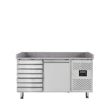 thumbnail of Mesa refrigerada para preparação de pizzas, 1 porta e 7 gavetas, aço inoxidável, mármore cinzento, EN 60x40 cm, 275 W, EASYLINE, 175L, 10024 Vaiotec