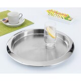 thumbnail of Edelstahltablett VENGA, rund, Durchmesser 35 cm (30 cm), Höhe 3 cm, Oberfläche matt, Rand hochglanzpoliert,