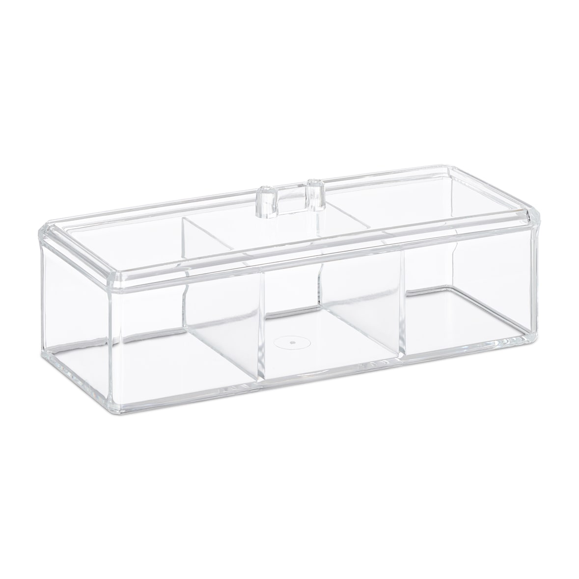 Relaxdays Teebox, Teeaufbewahrungsbox mit 3 Fächern, HBT 9 x 23 x 9,5 cm, Kunststoff, Vorratsbox mit Deckel, transparent