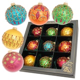 thumbnail of Grün/Blau/Rot/Safran 8cm Glaskugelsortiment 9-teilig, mundgeblasen und handdekoriert