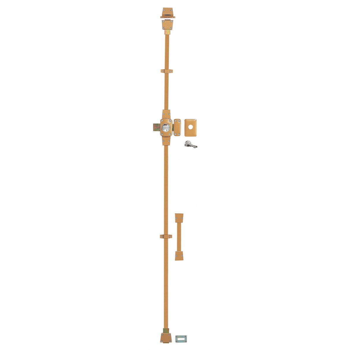 Verrou à bouton Mirage 6 pour porte d'entrée, cylindre 45mm, tringle 3 pts en acier, droit, 3 clés, epoxy bronze - THIRARD