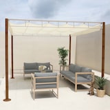 thumbnail of Pergola HWC-L42, Garten Pavillon Terrassenüberdachung, stabiles 7cm-Metall-Gestell 3x3m Bambus-Optik ~ creme-weiß