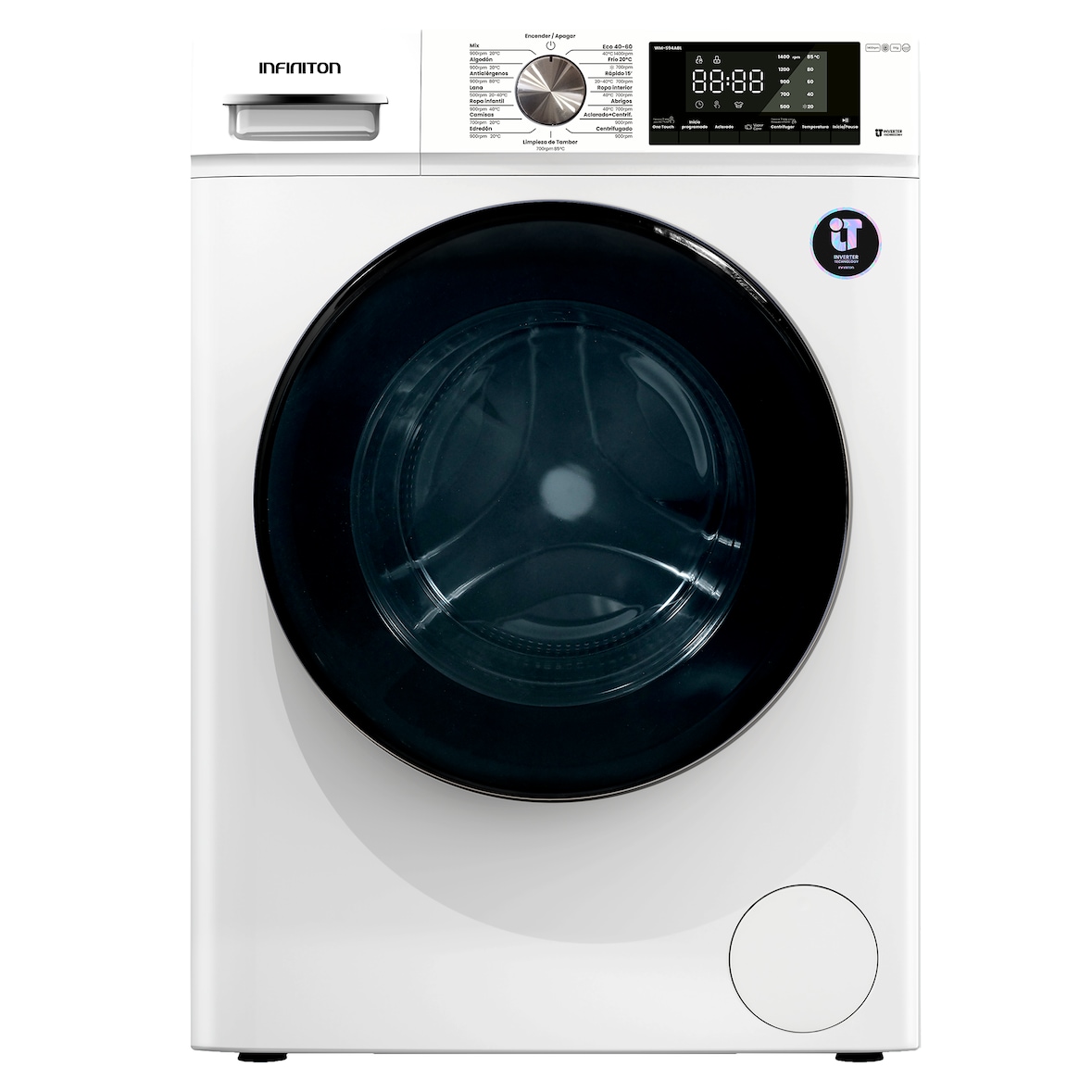 Máquina de lavar de carga frontal INFINITON WM-S94ABL, 9 kg, 1400 rpm, inversor, tratamento de vapor, A, branco