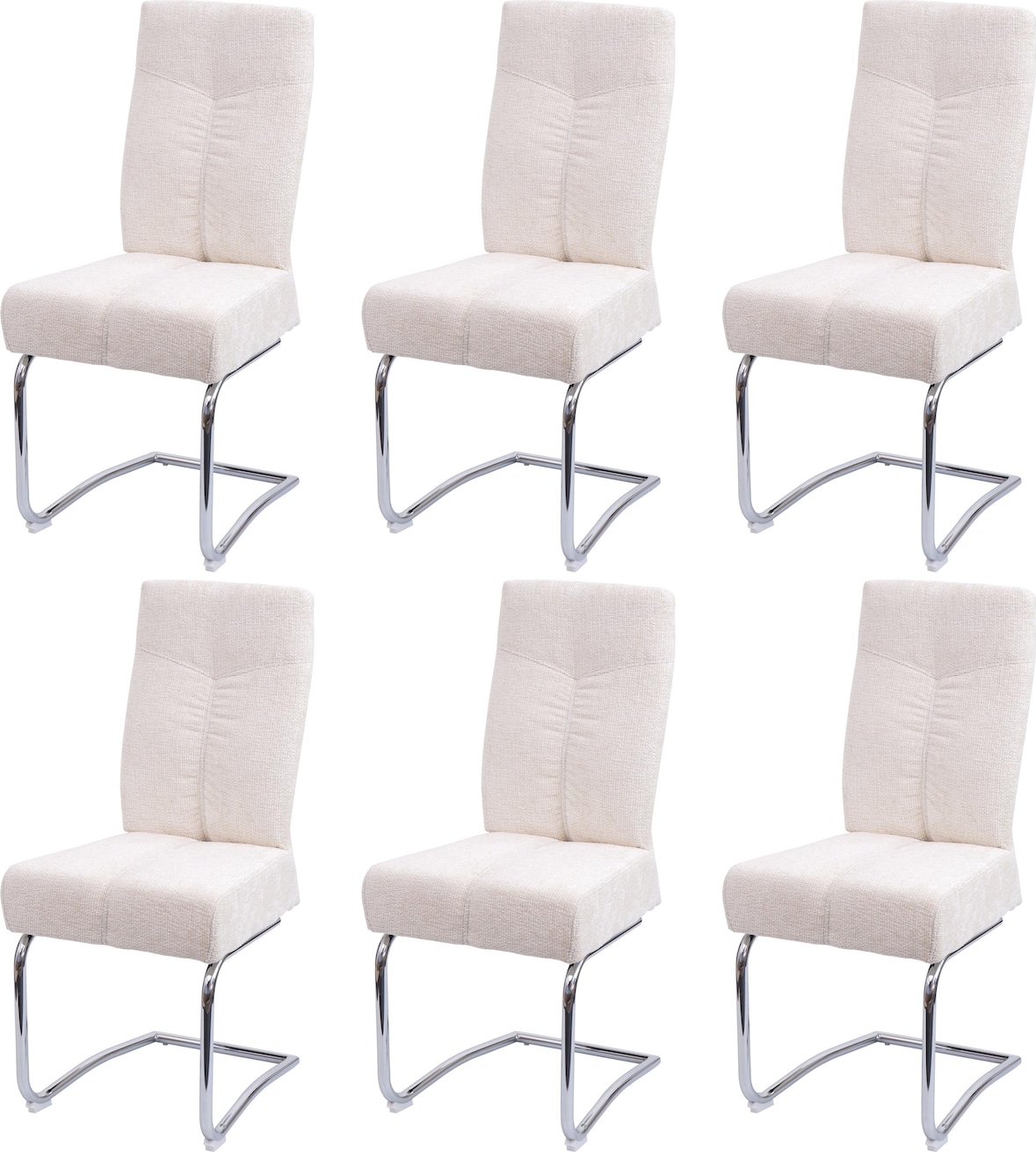 6er-Set Esszimmerstuhl HWC-G56, Küchenstuhl Freischwinger Stuhl Lehnstuhl, Metall Stoff/Textil Chenille ~ creme