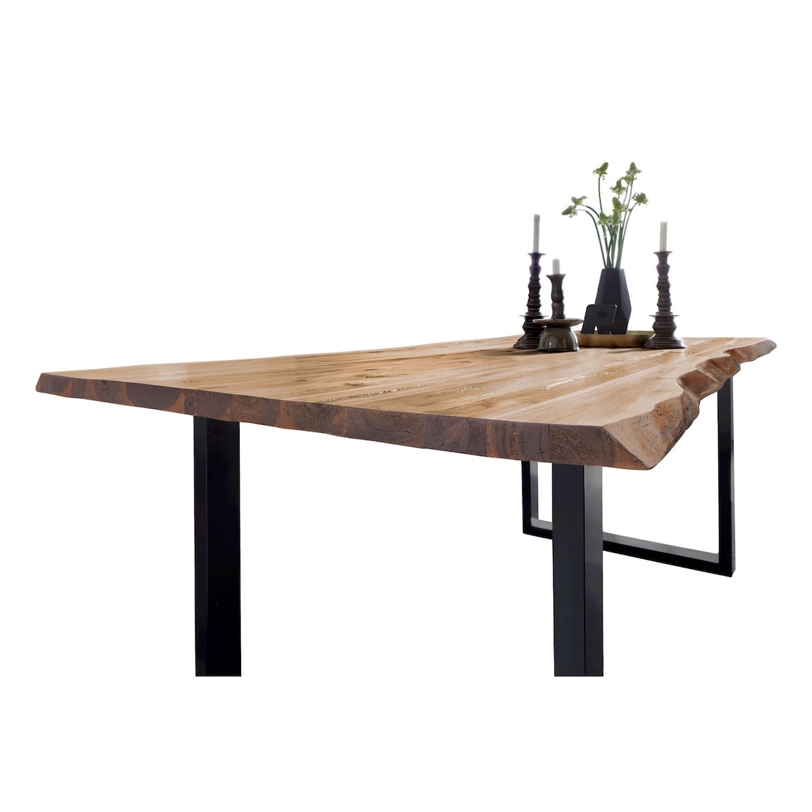 Esstisch Baumkante massiv Akazie eichefarben 140 x 80 schwarz NIAH