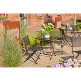 thumbnail of METRO PROFESSIONAL Set de terrasse SANTORINI, 3 pièces, textilène/acier/verre, 1 table, 2 chaises, pliantes, noir