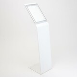 thumbnail of Danieli Store | Expositor publicitario de pie con atril con marco abatible tamaño A4 vertical | Soporte de metal blanco con base en forma de L