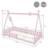 thumbnail of ML-Design Kinderbett Tipi 90 × 200 cm Rosa mit Rausfallschutz & Lattenrost – Kiefer massiv, Hausbett mit Zaun, Bodenbett/Spielbett