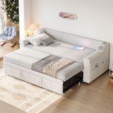 thumbnail of Schlafsofa 90/180x190 ausziehbar mit Bluetooth-Stereo, USB-Anschluss, Stauraum, hydraulisch, Samtpolster, komfortables Wohnzimmer Beige ohne Matratze