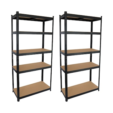 Pack 2 Prateleiras Modulares com 5 Prateleiras Ajustáveis ​​Preto 180x90x40cm 875Kg Thinia Home