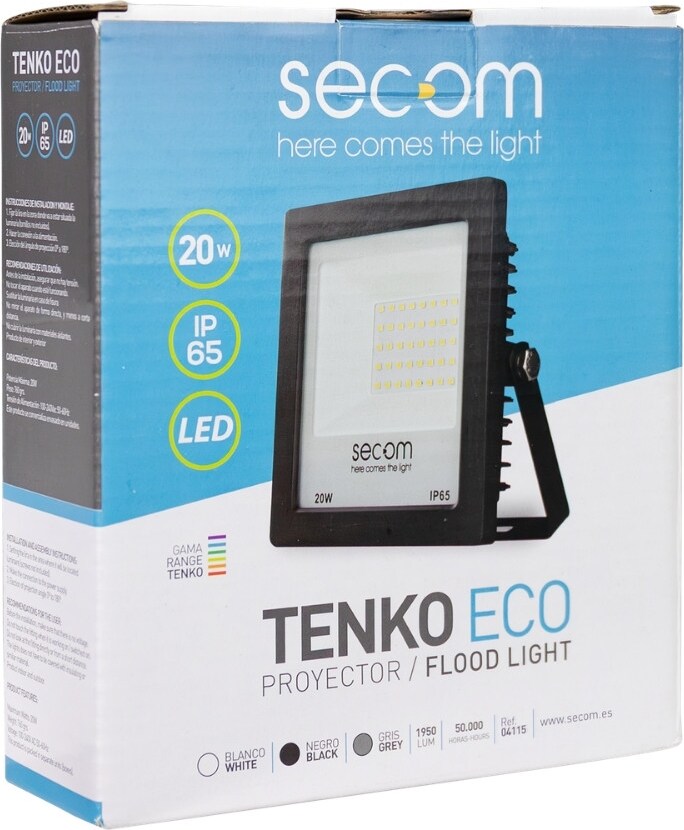 Proyector LED Tenko Eco 20W 2000lm IP65 14.4x4.5x15.6cm 5700K Negro ...