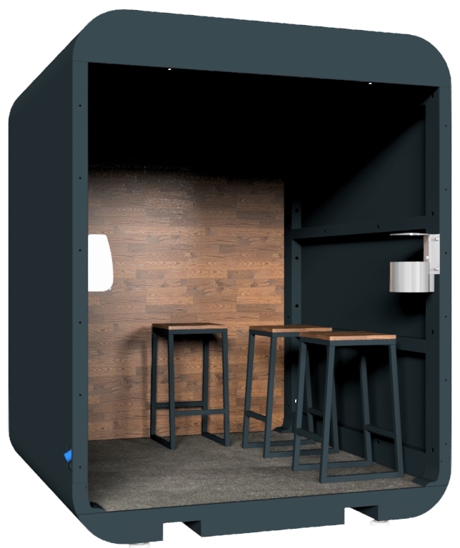 Lounge/Pausenraum, pulverbeschichtet, für Veranstaltungen, Messen, Baustellen, Maße (LxBxH): 2 x 1,93 x 2,41 m, mit Betonfundament, Stahl/Edelstahl
