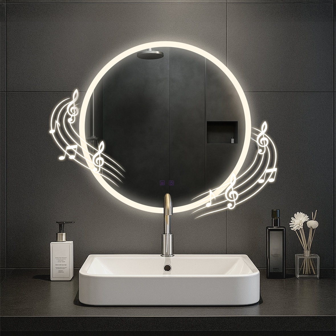 Espelho de casa de banho Laconia com Bluetooth Ø 60