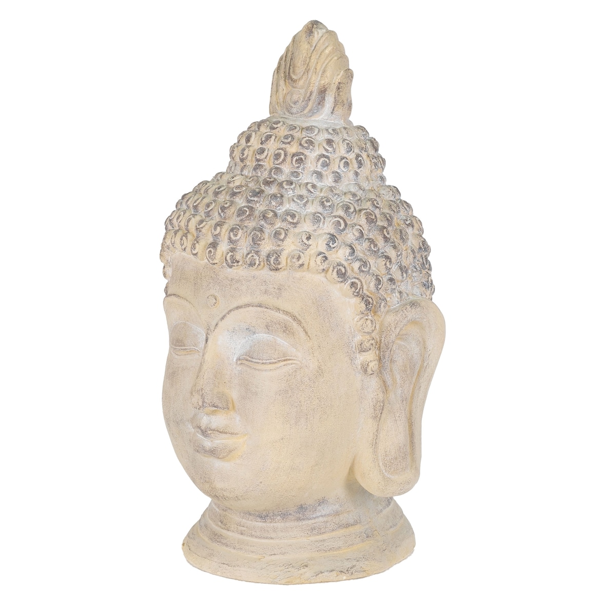 ECD Germany Buddha Kopf Figur 55 cm Beige Grau Polyresin Kunststein Statue Skulptur Feng Shui Gartenfigur Asien Deko